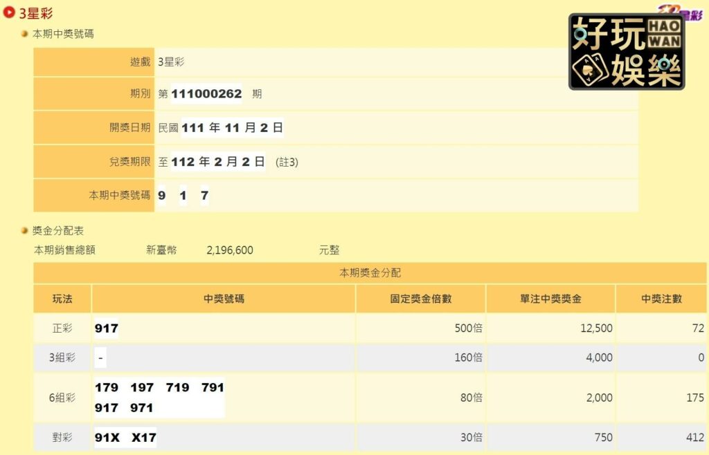 三星彩獎號統計,歷史獎號記錄哪裡查? 4 三星彩獎號統計:台彩官網